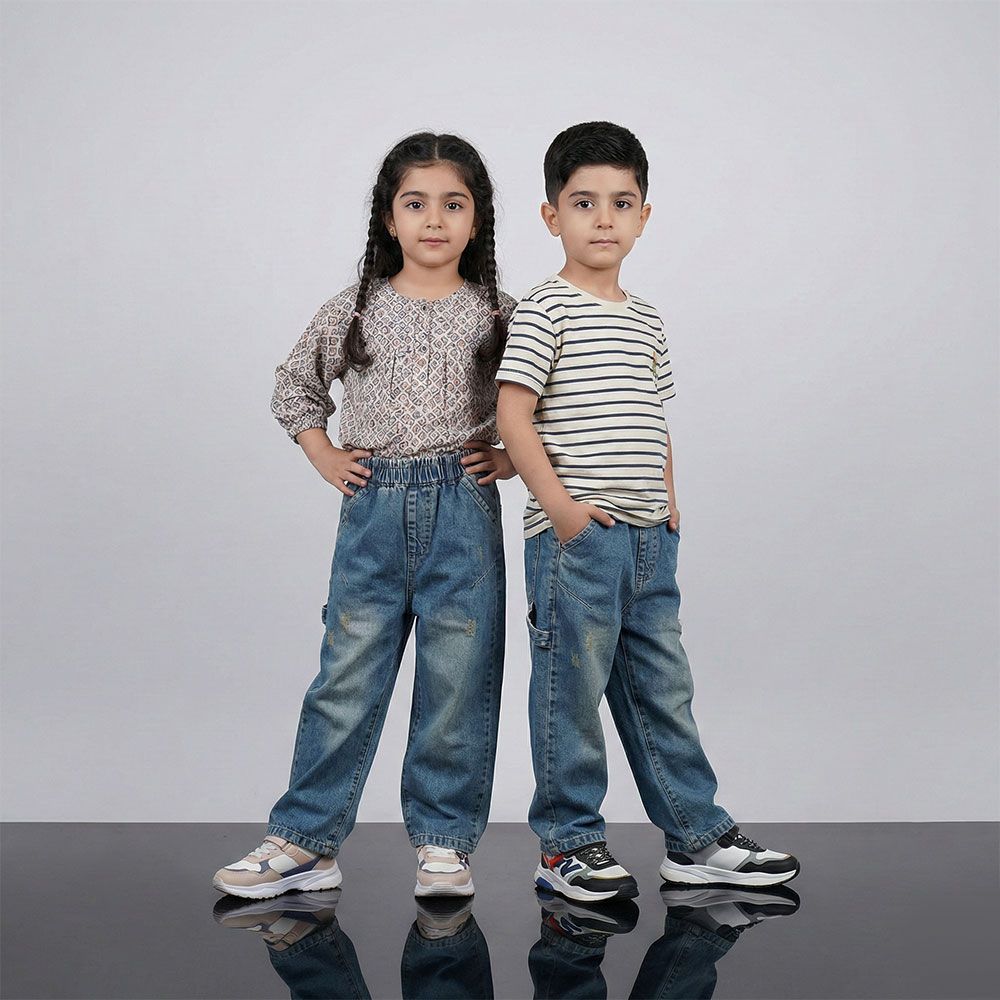 خرید اینترنتی قیمت شلوار جین بگ آبی بچه گانه 2 تا 7 سال کد 11220