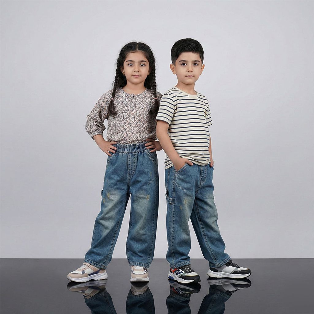 خرید اینترنتی قیمت شلوار جین بگ آبی بچه گانه 2 تا 7 سال کد 11220