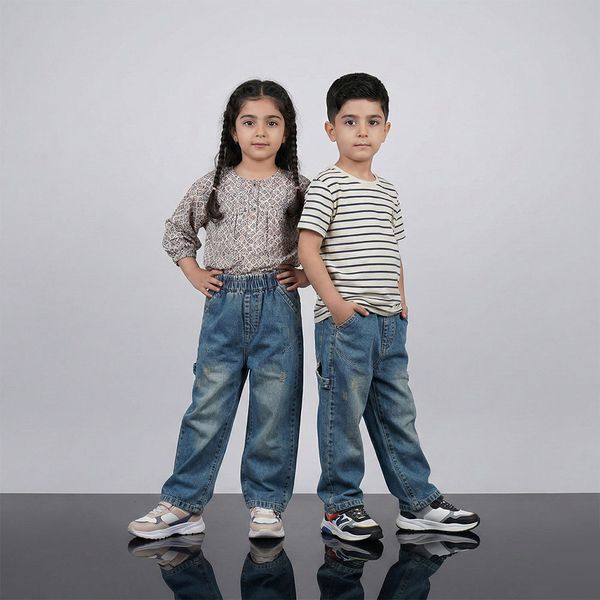 شلوار جین بگ آبی بچه گانه 2 تا 7 سال کد 11220