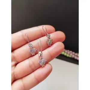 خرید اینترنتی قیمت نیم ست نقره زنانه عیار 925 طرح جواهری روکش طلا سفید بدون زنجیر