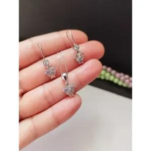 خرید اینترنتی قیمت نیم ست نقره زنانه عیار 925 طرح جواهری روکش طلا سفید بدون زنجیر