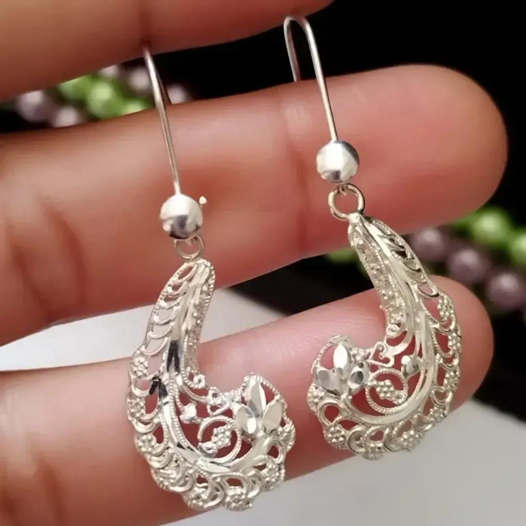خرید اینترنتی قیمت گوشواره نقره آویز طرح ملیله عیار 925 زنانه