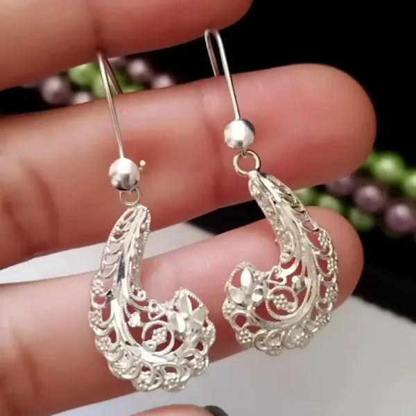 گوشواره نقره آویز طرح ملیله عیار 925 زنانه