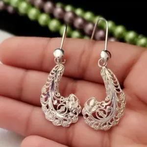 خرید اینترنتی قیمت گوشواره نقره آویز طرح ملیله عیار 925 زنانه