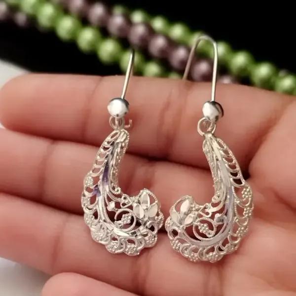 گوشواره نقره آویز طرح ملیله عیار 925 زنانه