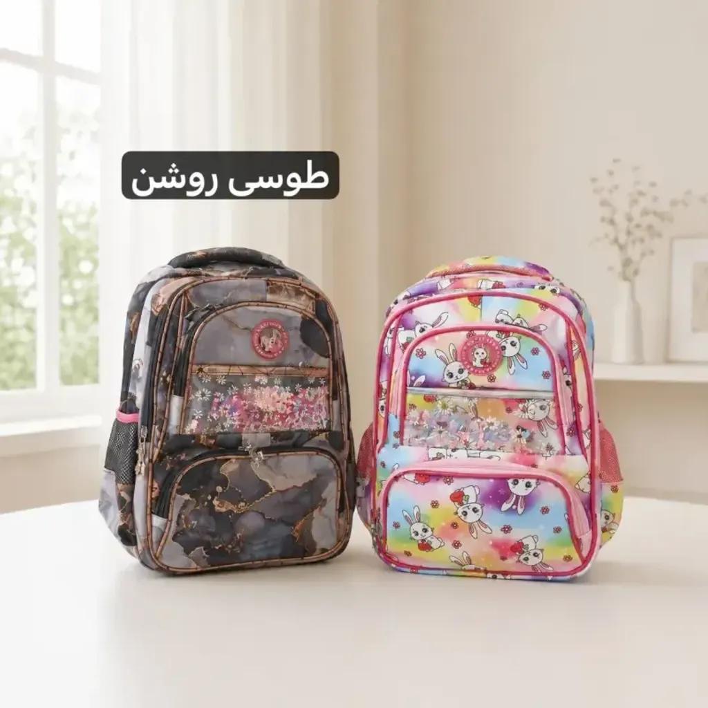 خرید اینترنتی قیمت کوله پشتی مدرسه ای پارچه ای با ابعاد 43 در 31 سانتیمتر
