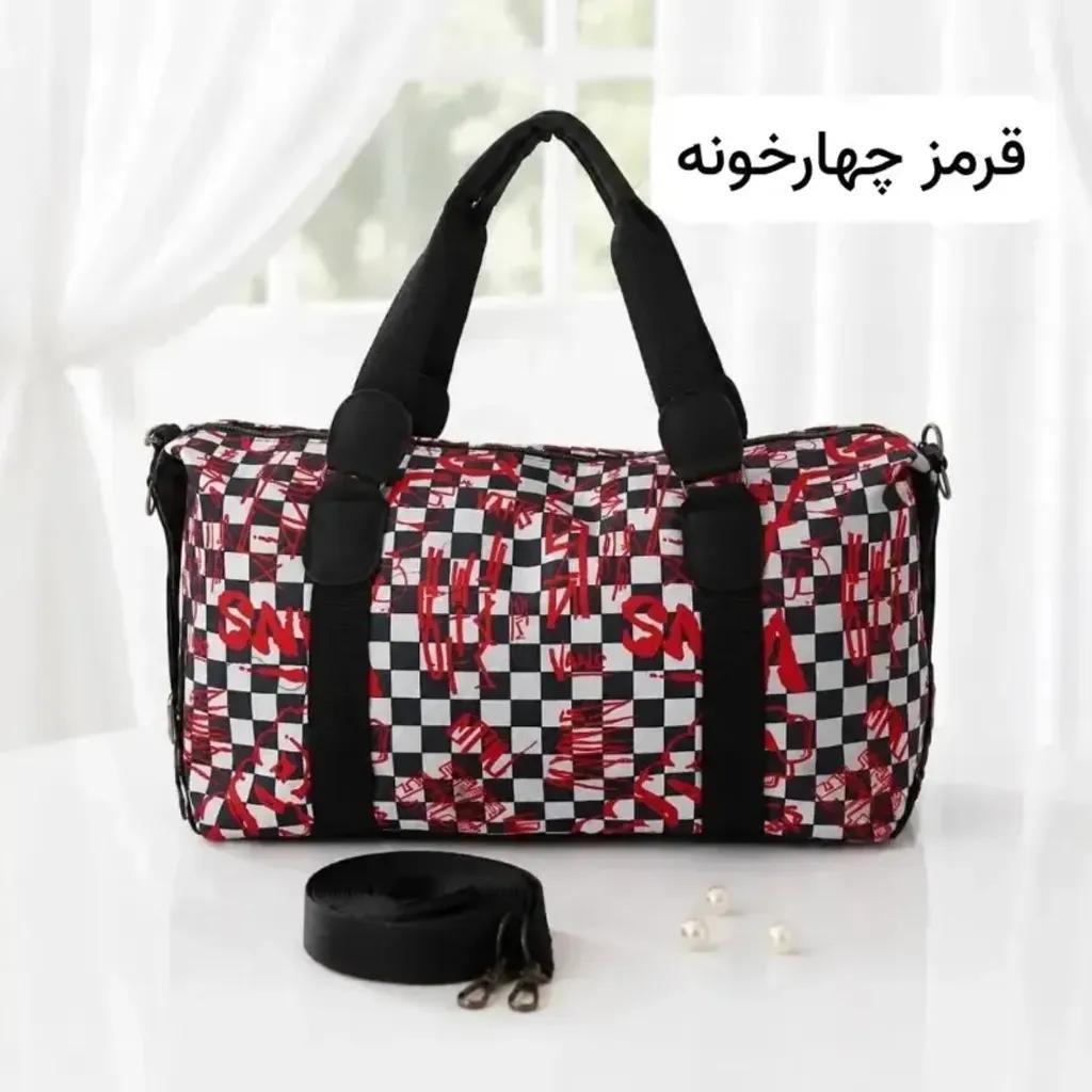 خرید اینترنتی قیمت ساک مسافرتی و استخری پارچه کره ای با بند بلند و زیپ