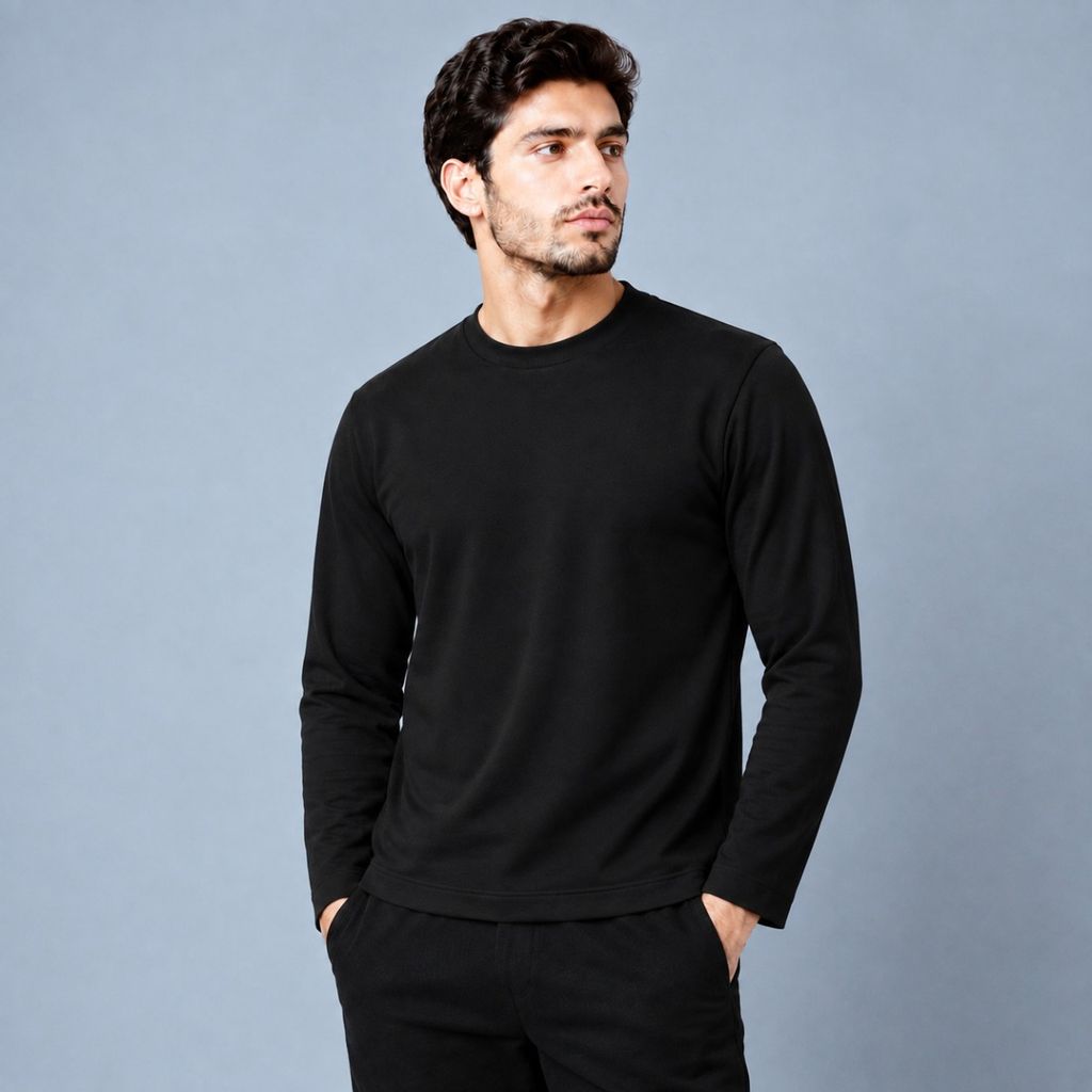 خرید اینترنتی استین بلند ساده یقه گرد بهاره پاییزه مشکی