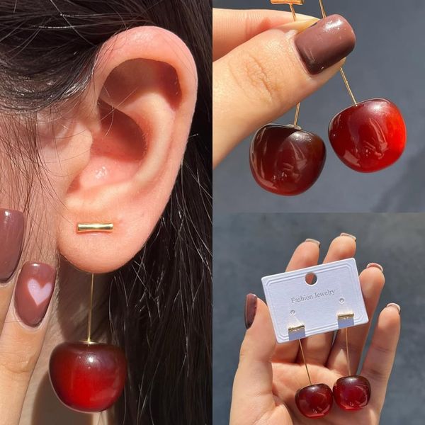 گوشواره گیلاسی استیل ضدزنگ فانتزی دخترانه |دلسامه