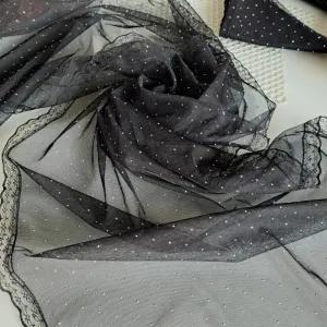خرید اینترنتی قیمت شال مجلسی زنانه مشکی نگین دار توری دور دانتل سایز 170x50