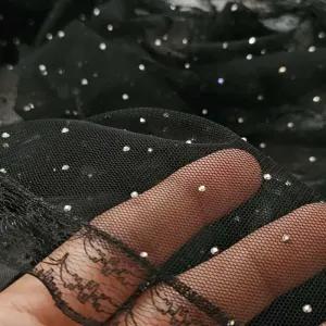 خرید اینترنتی قیمت شال مجلسی زنانه مشکی نگین دار توری دور دانتل سایز 170x50
