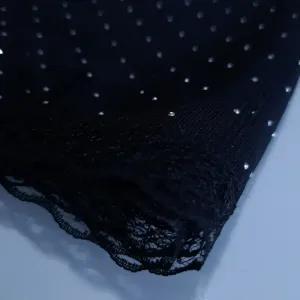 خرید اینترنتی قیمت شال مجلسی زنانه مشکی نگین دار توری دور دانتل سایز 170x50