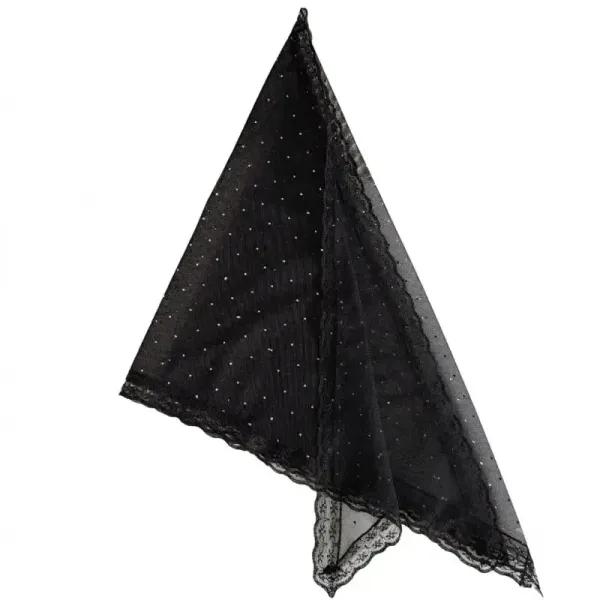 مینی اسکارف مجلسی نگین دار تور دانتل دوزی شده مشکی 70x70