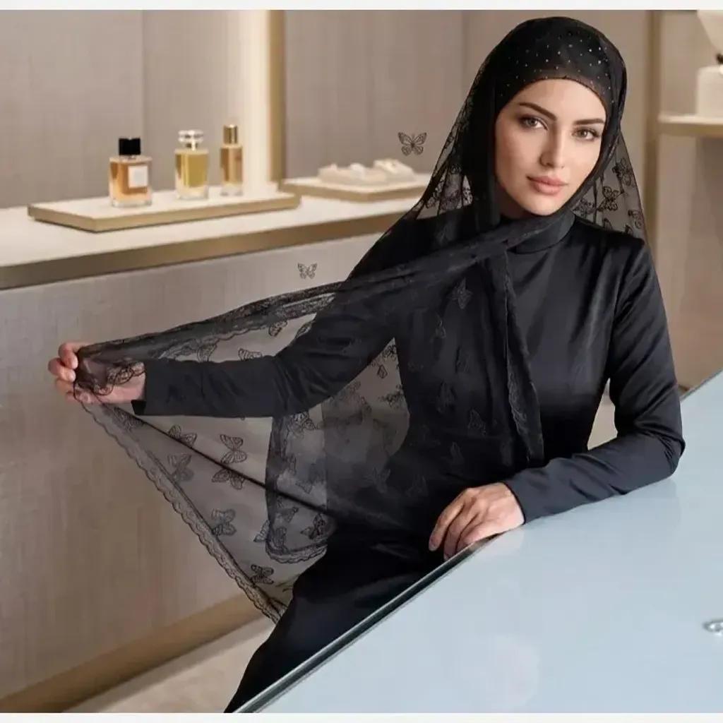 خرید اینترنتی قیمت شال تور پروانه ای مشکی حاشیه گیپور ابعاد 170 در 60 سانتی متر