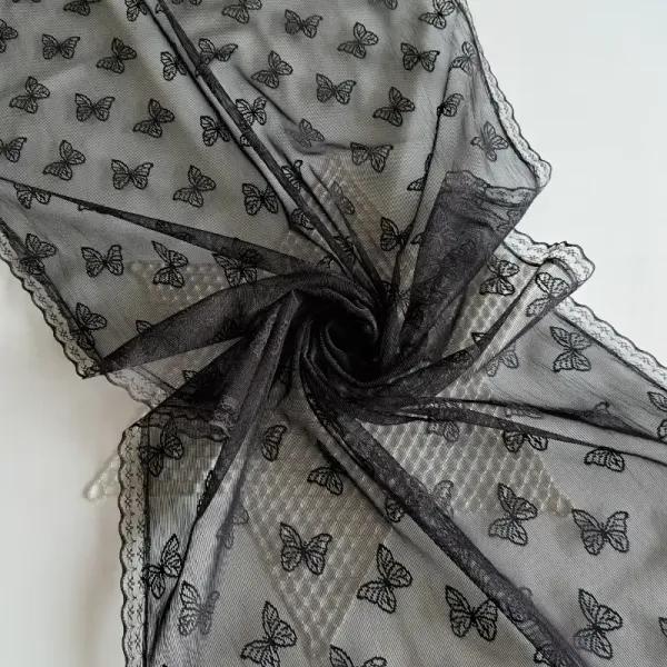 شال تور پروانه ای مشکی حاشیه گیپور ابعاد 170 در 60 سانتی متر