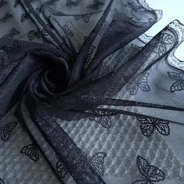 شال تور پروانه ای مشکی حاشیه گیپور ابعاد 170 در 60 سانتی متر