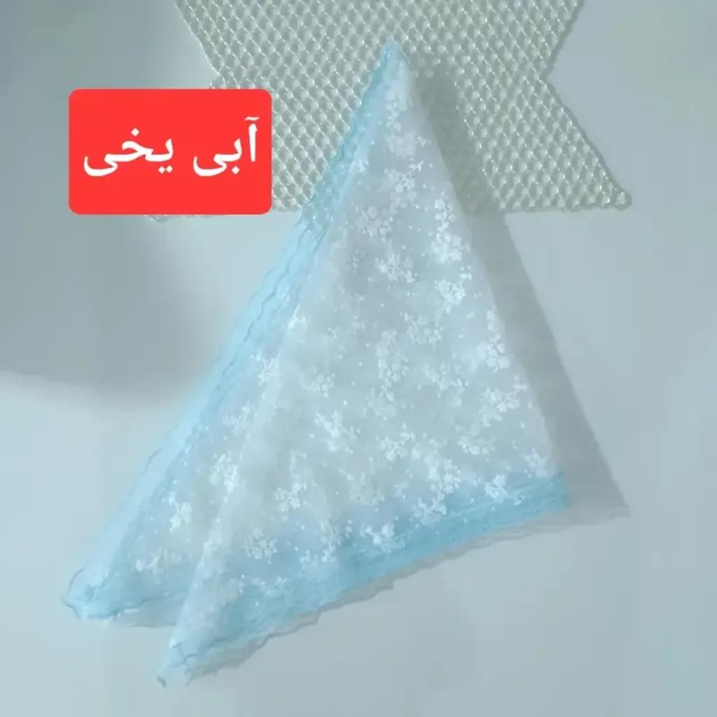 خرید اینترنتی قیمت مینی اسکارف مجلسی سفید سه گوش طرح گل شکوفه ای ابعاد 75 در 75 سانتیمتر جنس توری گیپور
