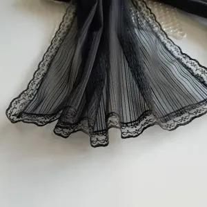 خرید اینترنتی قیمت شال مشکی تور دیپلمات زنانه حاشیه گیپور دوزی شده ابعاد 180x52