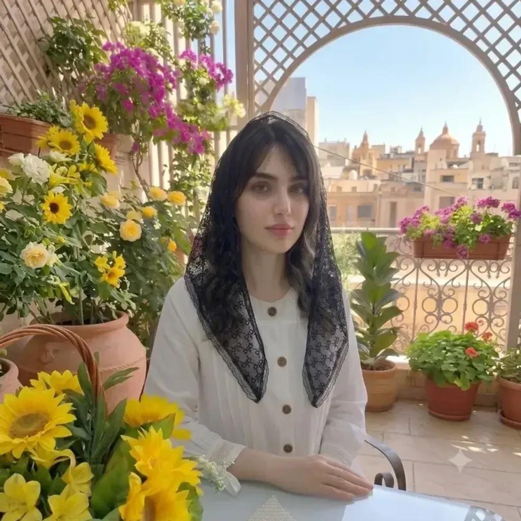 خرید اینترنتی قیمت مینی اسکارف سه گوش طرح الو رنگ مشکی دور گیپور دوزی شده