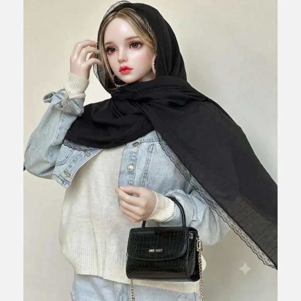 خرید اینترنتی قیمت شال زنانه وال اسلپ مشکی سرمه ای نسکافه ای دور گیپور سایز 170 در 70 و 52 سانتی متر
