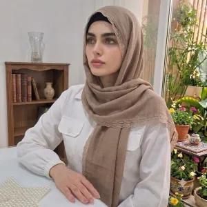 خرید اینترنتی قیمت شال زنانه وال اسلپ مشکی سرمه ای نسکافه ای دور گیپور سایز 170 در 70 و 52 سانتی متر