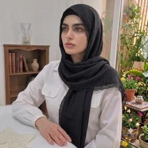 خرید اینترنتی قیمت شال زنانه وال اسلپ مشکی سرمه ای نسکافه ای دور گیپور سایز 170 در 70 و 52 سانتی متر