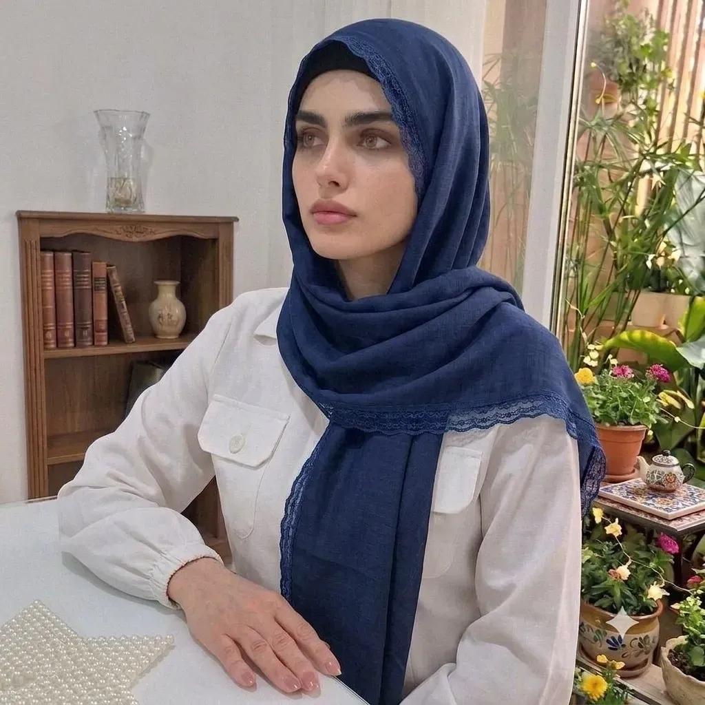 خرید اینترنتی قیمت شال زنانه وال اسلپ مشکی سرمه ای نسکافه ای دور گیپور سایز 170 در 70 و 52 سانتی متر