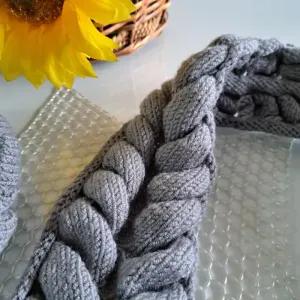 خرید اینترنتی قیمت شال و کلاه بافتنی زنانه دستبافت طوسی کاموا ترک