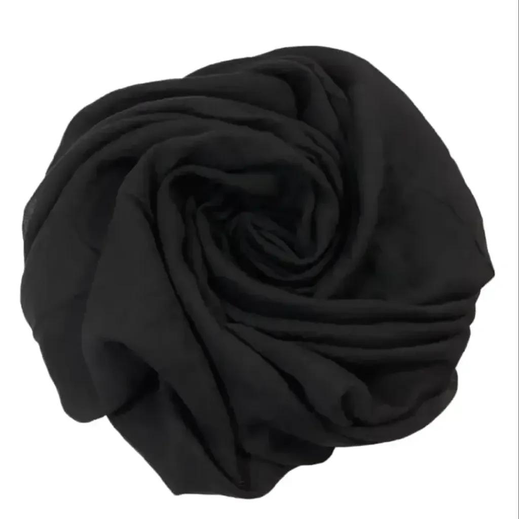 خرید اینترنتی قیمت شال نخی سوپر گیاهی 3 متری مشکی و سفید طرح ساده ابعاد 80 در 250 سانتی متر