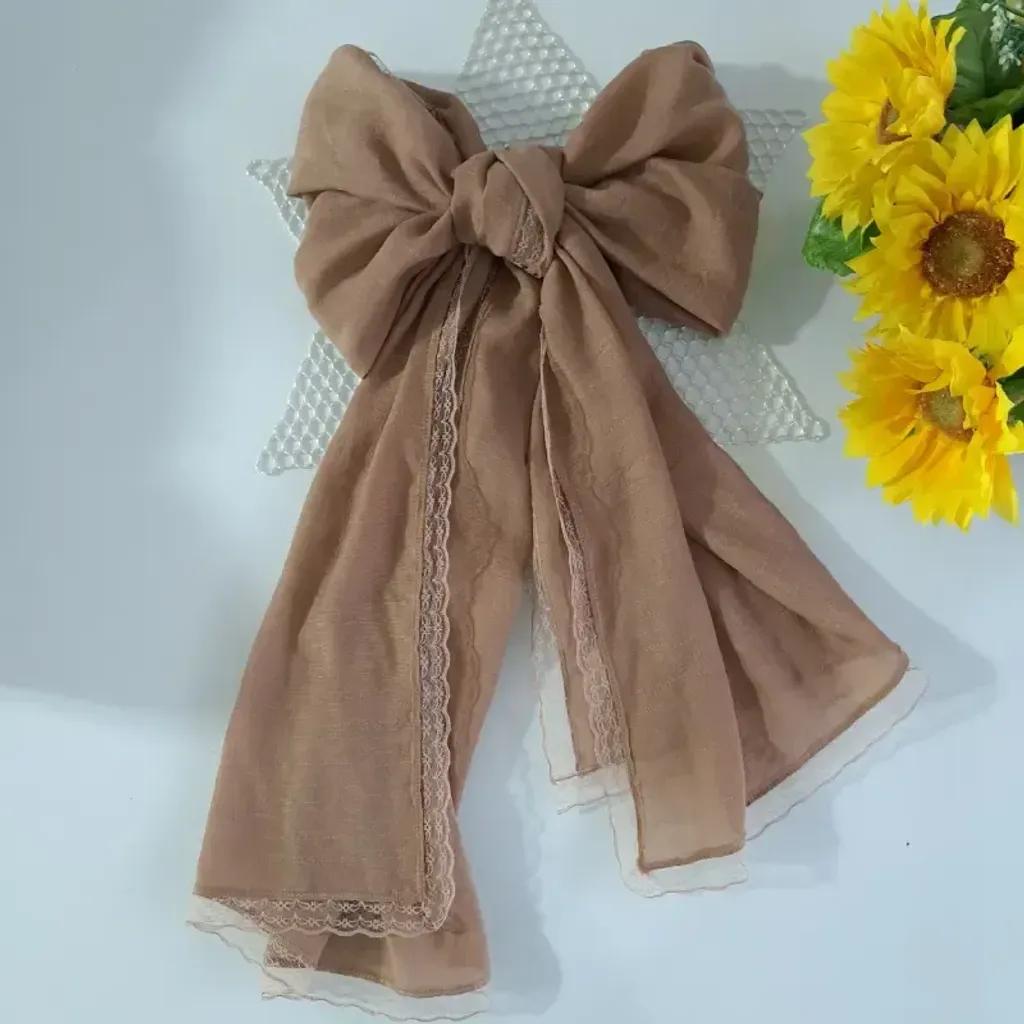 خرید اینترنتی قیمت شال زنانه نخ بهاره دور گیپور نسکافه ای ابعاد 170 در 53 سانتیمتر
