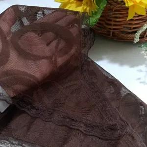 خرید اینترنتی قیمت مینی اسکارف زنانه سه گوش طرح حلقه رنگ قهوه ای قواره 70 در 70 توری درجه یک