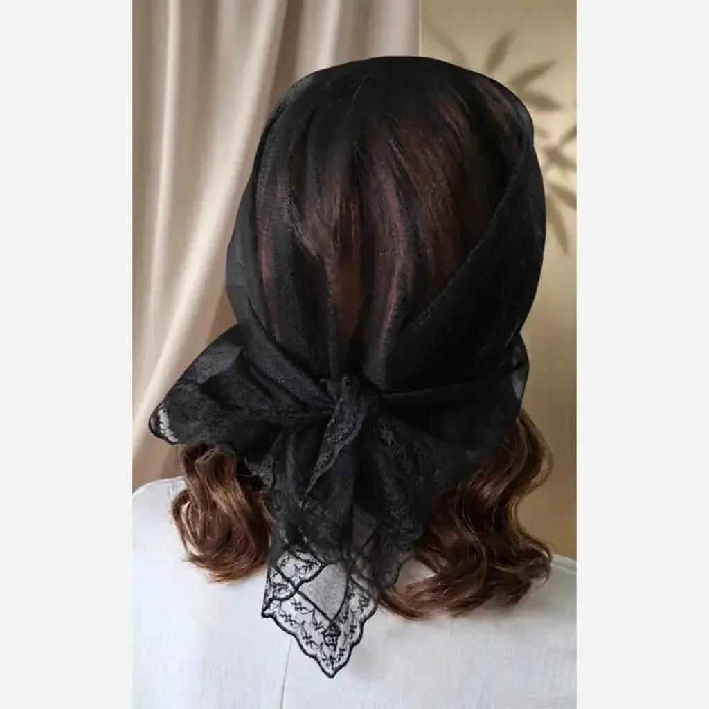 خرید اینترنتی قیمت مینی اسکارف مجلسی تور مشکی زنانه ابعاد 70 در 100