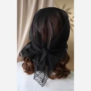 خرید اینترنتی قیمت مینی اسکارف مجلسی تور مشکی زنانه ابعاد 70 در 100