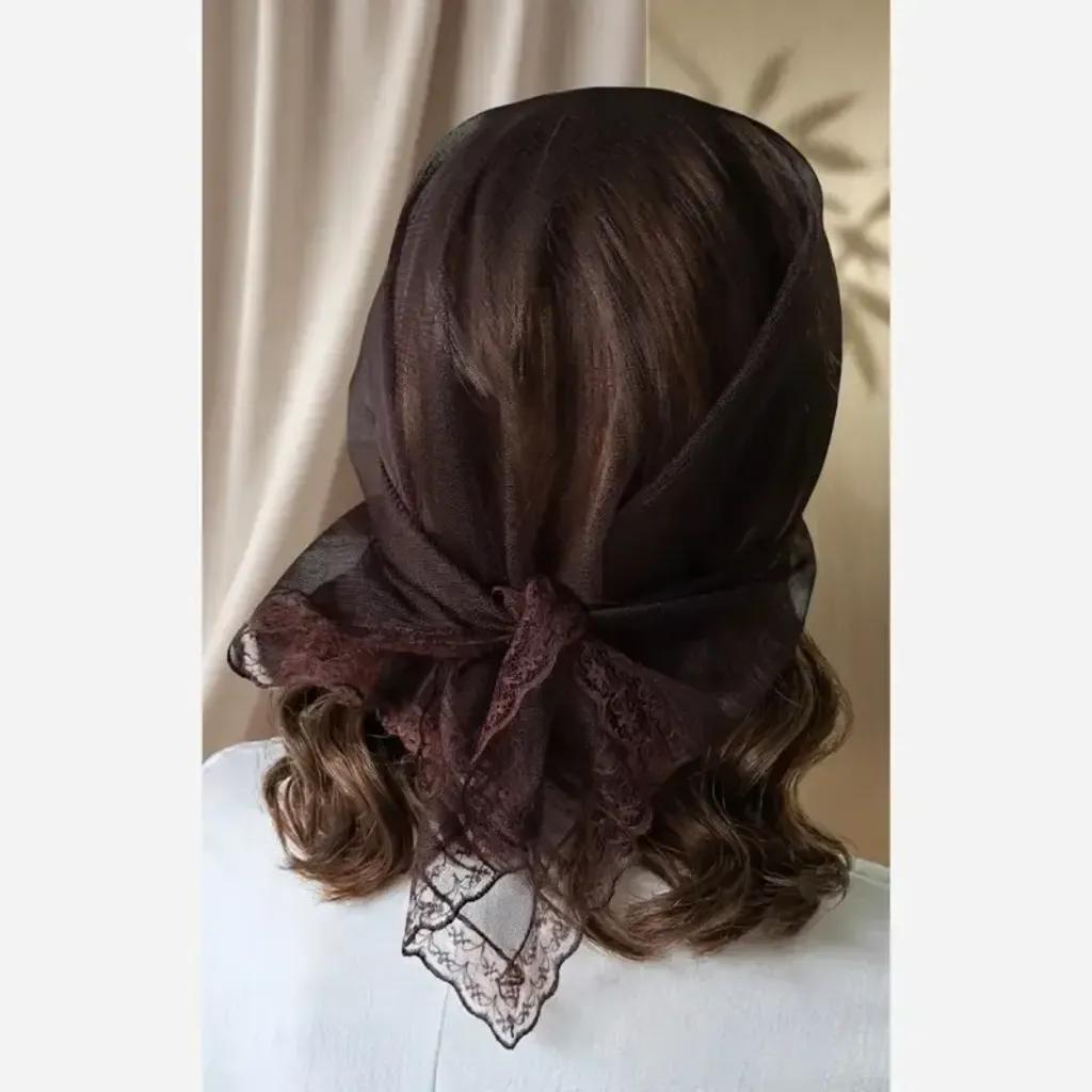 خرید اینترنتی قیمت مینی اسکارف مجلسی تور مشکی زنانه ابعاد 70 در 100