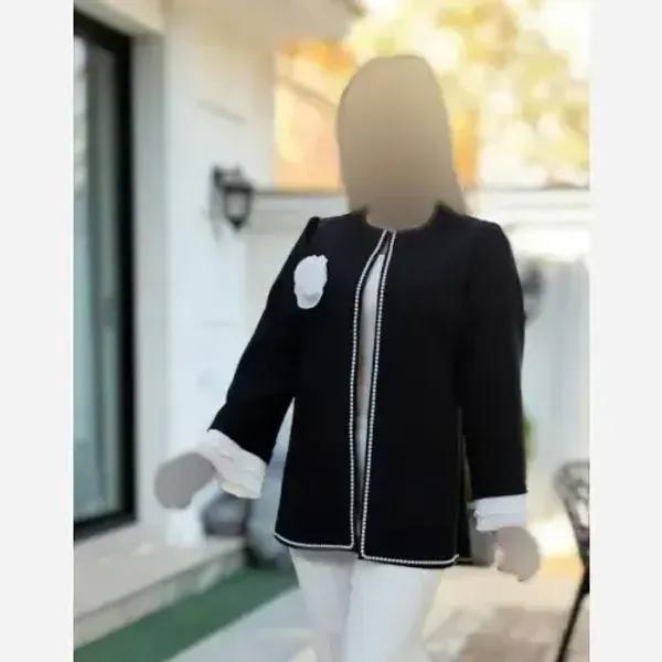 کت مجلسی زنانه کرپ مازراتی مدل نیلوفر با گل دست ساز