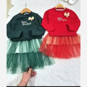 خرید اینترنتی قیمت سارافون دخترانه دورس دو نخ و تور یلدا و مهمانی سایز 40 تا 55 سبز و قرمز