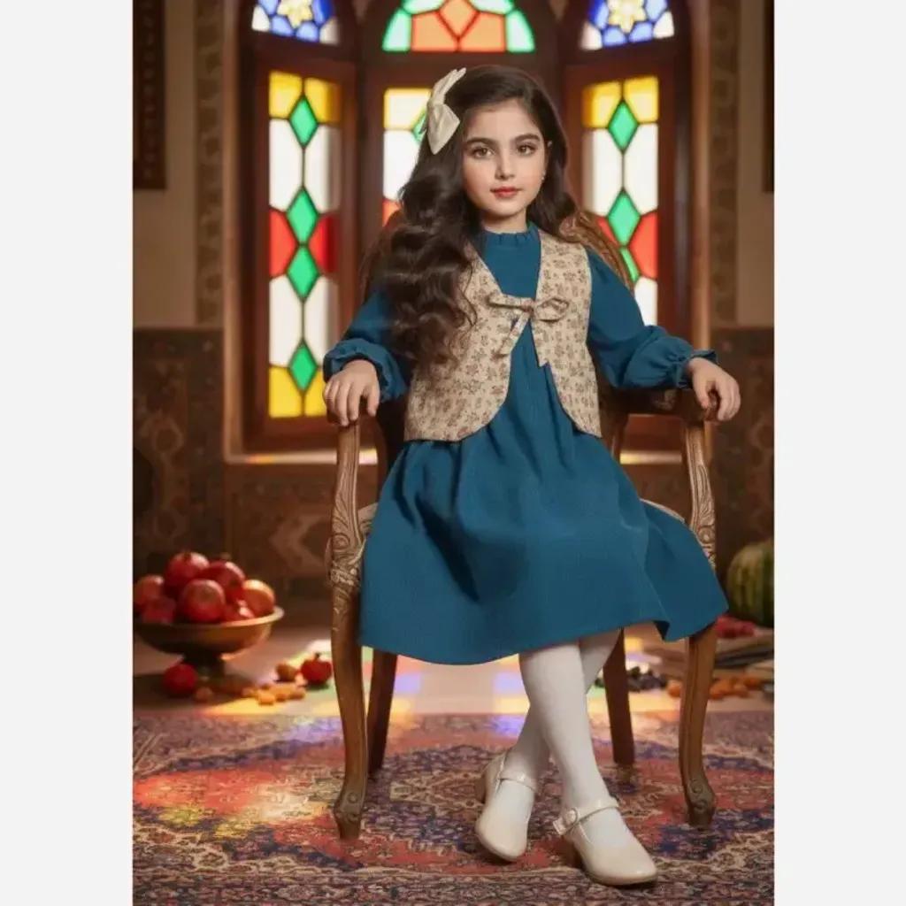 خرید اینترنتی قیمت پیراهن و ژیله مخمل کبریتی دخترانه بچگانه
