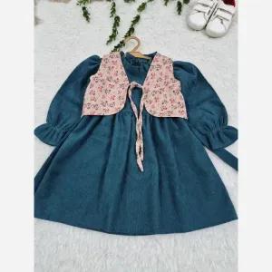 پیراهن و ژیله مخمل کبریتی دخترانه بچگانه