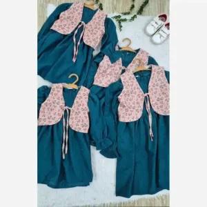 خرید اینترنتی قیمت پیراهن و ژیله مخمل کبریتی دخترانه بچگانه