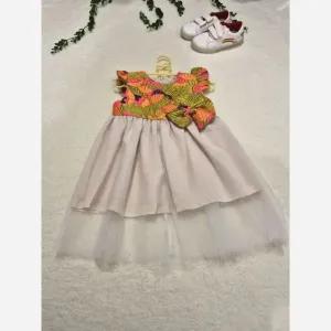 خرید اینترنتی قیمت سارافون دخترانه ژاکارد و تور آستردار مجلسی چندلایه سایز 1 و 2