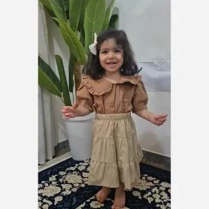 خرید اینترنتی قیمت شومیز دامن لینن دخترانه دو تکه سایز 2 تا 12 سال