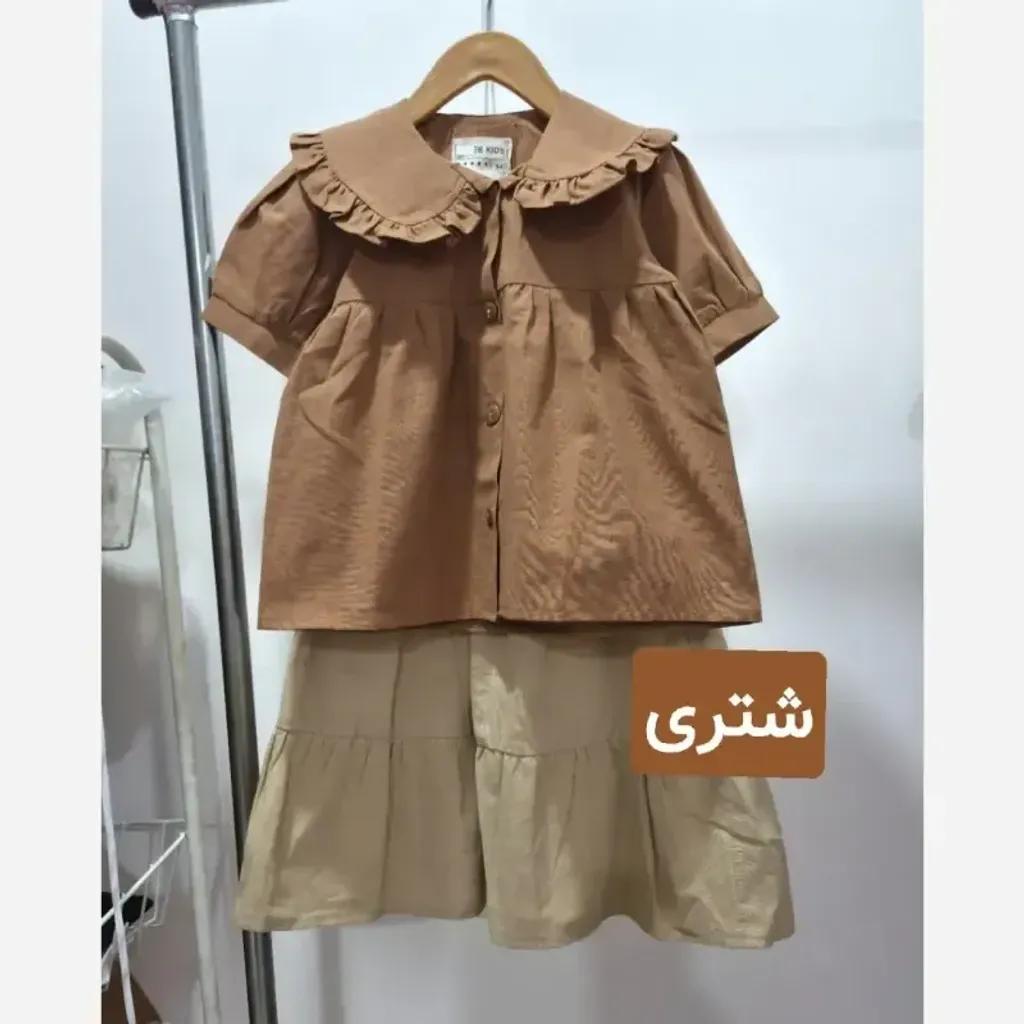خرید اینترنتی قیمت شومیز دامن لینن دخترانه دو تکه سایز 2 تا 12 سال