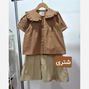 خرید اینترنتی قیمت شومیز دامن لینن دخترانه دو تکه سایز 2 تا 12 سال