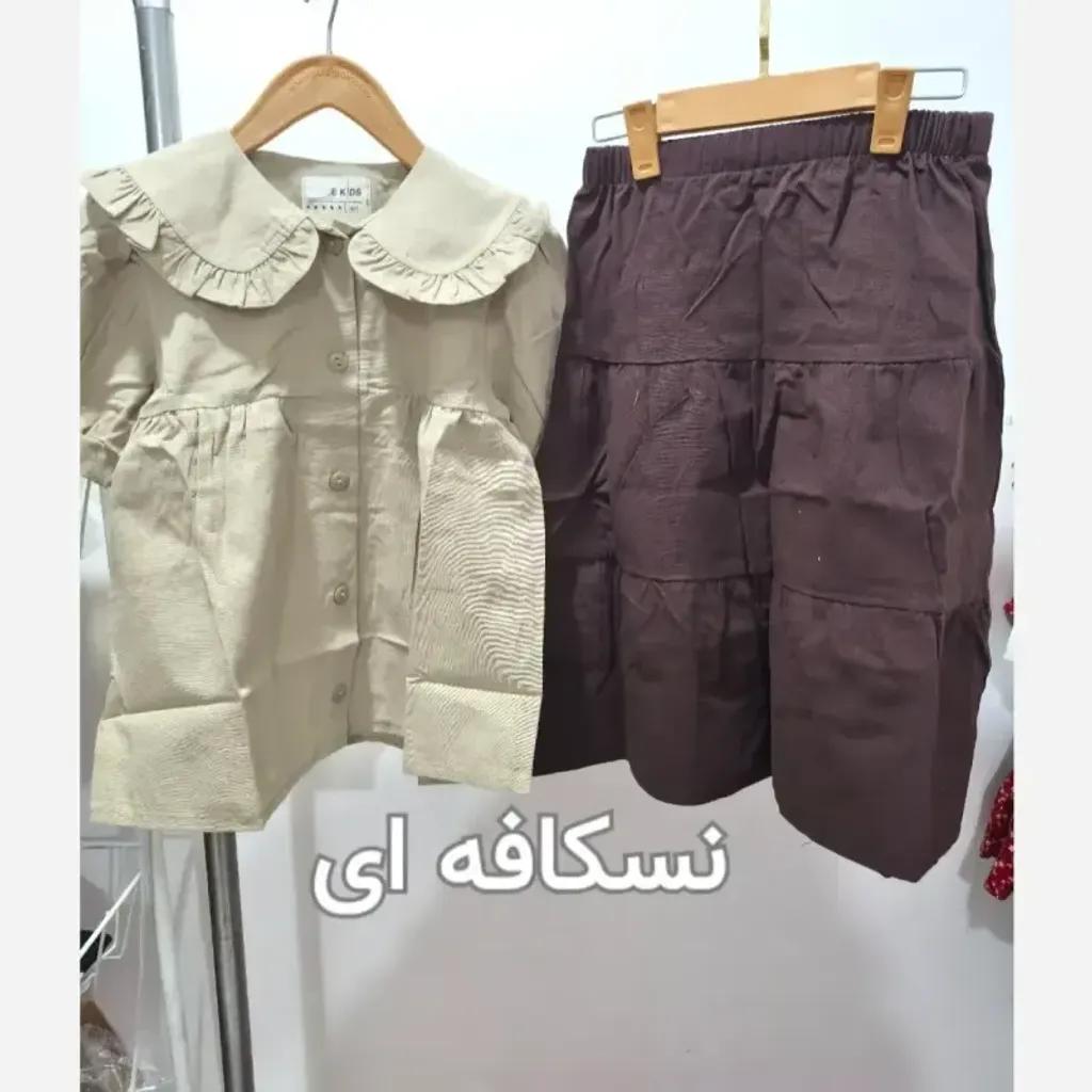 خرید اینترنتی قیمت شومیز دامن لینن دخترانه دو تکه سایز 2 تا 12 سال