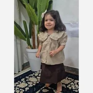 خرید اینترنتی قیمت شومیز دامن لینن دخترانه دو تکه سایز 2 تا 12 سال