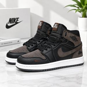 خرید انلاین کتانی ترند جردن وان استاسی ساقدار رنگ جذاب مشکی قهوه ای Nike Jordan Stussy