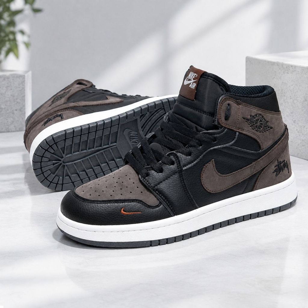 خرید اینترنتی کتانی ترند جردن وان استاسی ساقدار رنگ جذاب مشکی قهوه ای Nike Jordan Stussy