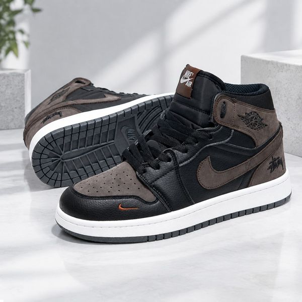 کتانی ترند جردن وان استاسی ساقدار رنگ جذاب مشکی قهوه ای Nike Jordan Stussy