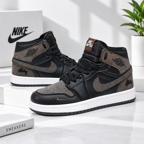 کتانی ترند جردن وان استاسی ساقدار رنگ جذاب مشکی قهوه ای Nike Jordan Stussy