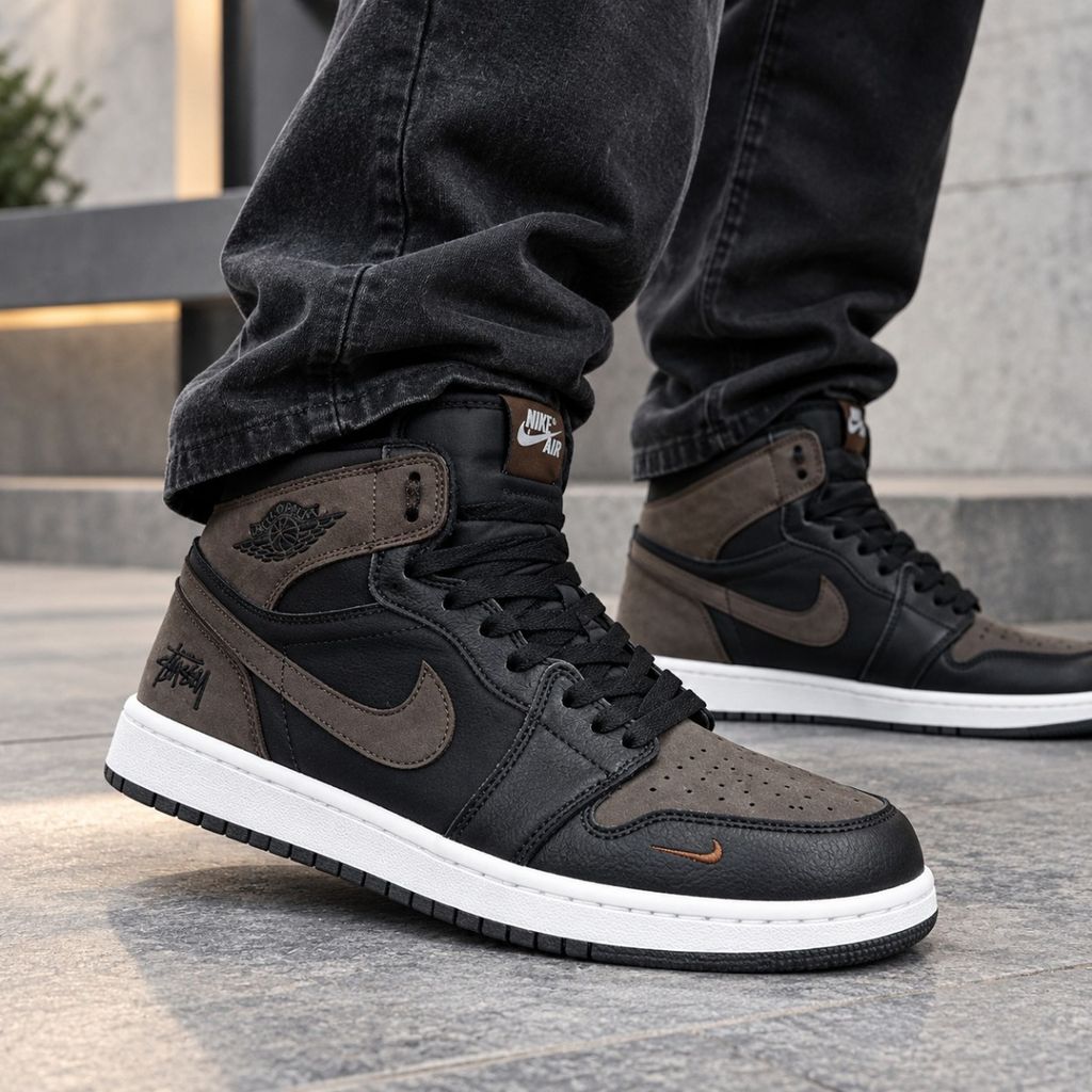 قیمت کتانی ترند جردن وان استاسی ساقدار رنگ جذاب مشکی قهوه ای Nike Jordan Stussy